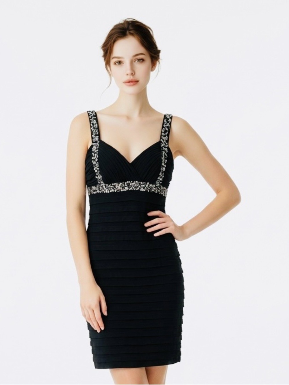 Black Embellished Strappy Cocktail Dress